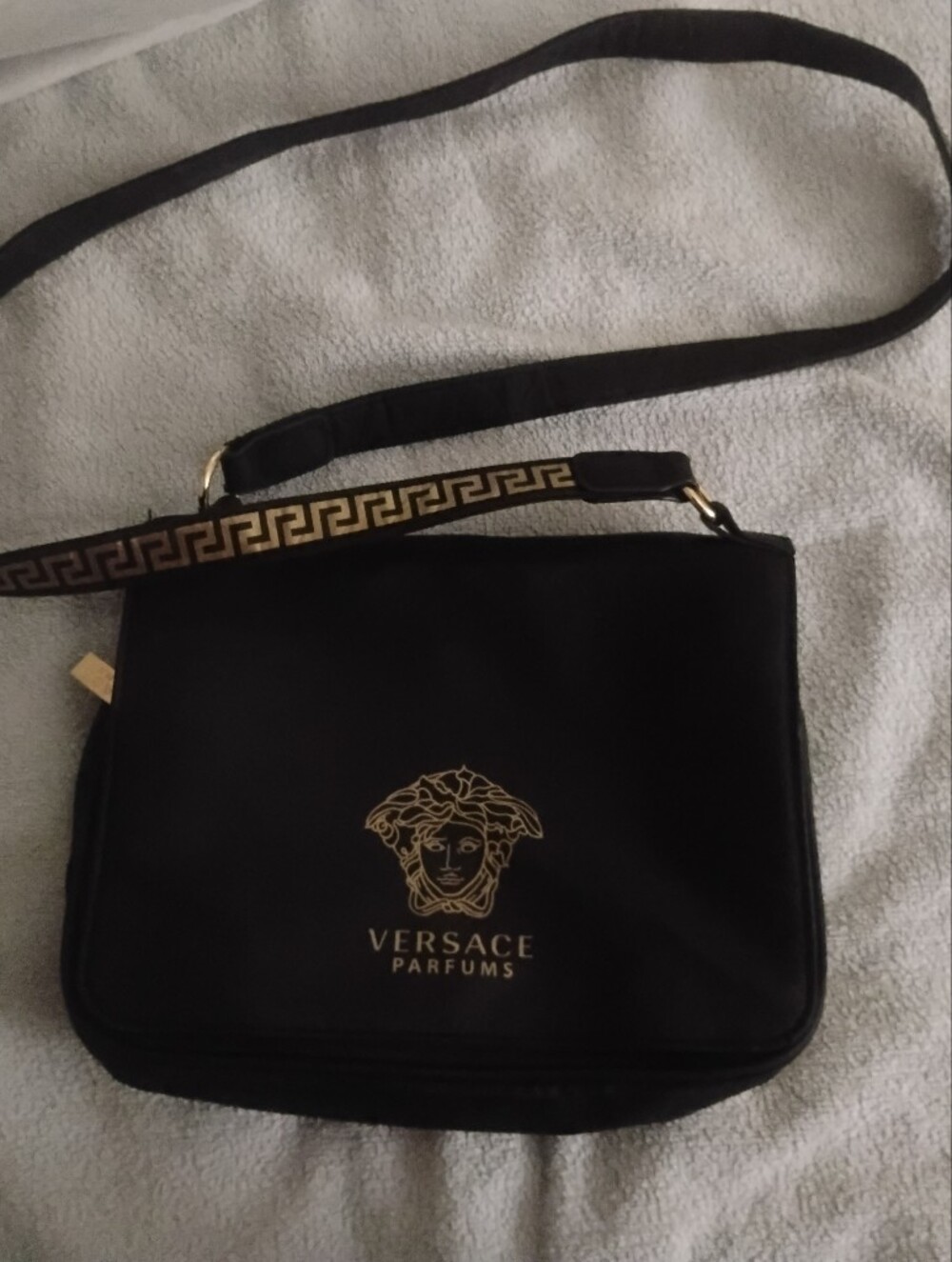 Versace Parfums Black Crossbody Bag With Gold Accents